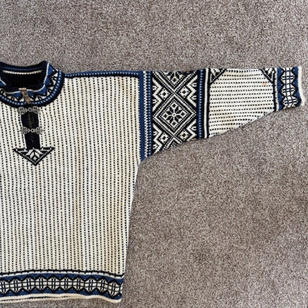 Vintage Dale of Norway Wool Sweater Norwegian Pullover Sweater Ivory Medium - Picture 5 of 16